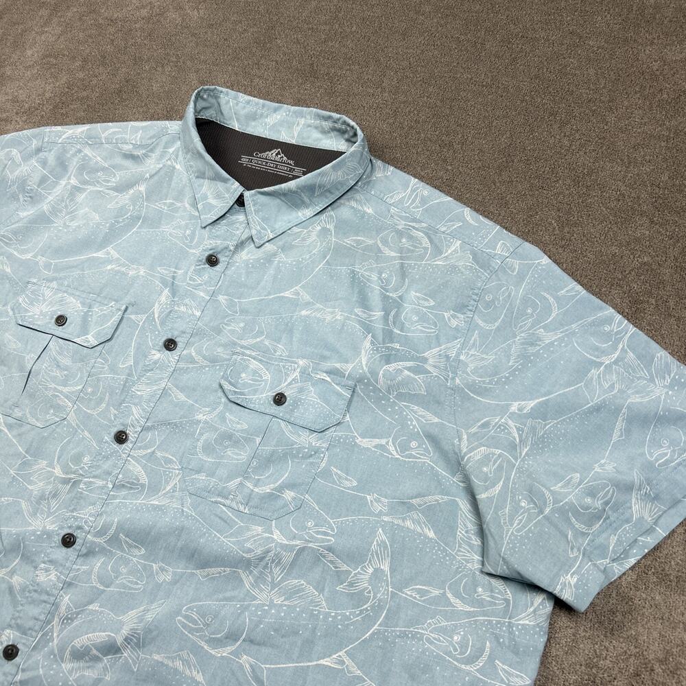 Croft Barrow Quick Dry Shirt Mens 4XB Blue Vented All Over Print Fish Outdoor